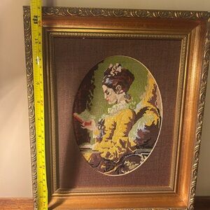 Framed Vintage Needlepoint Tapesty “A Young Girl Reading”